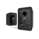 Kanto REN 200W Powered Bookshelf Speakers - matte black pair - angled rear view