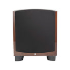 Revel B112v2 12” 1000W Powered Subwoofer - walnut single with grille - front view