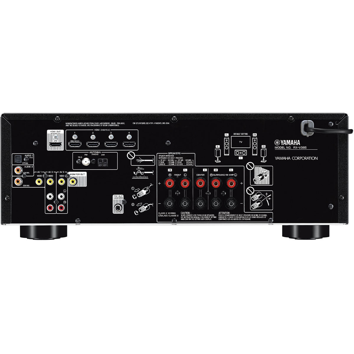 Yamaha RX-V385 5.1-Channel 4K Ultra HD AV Receiver - rear view