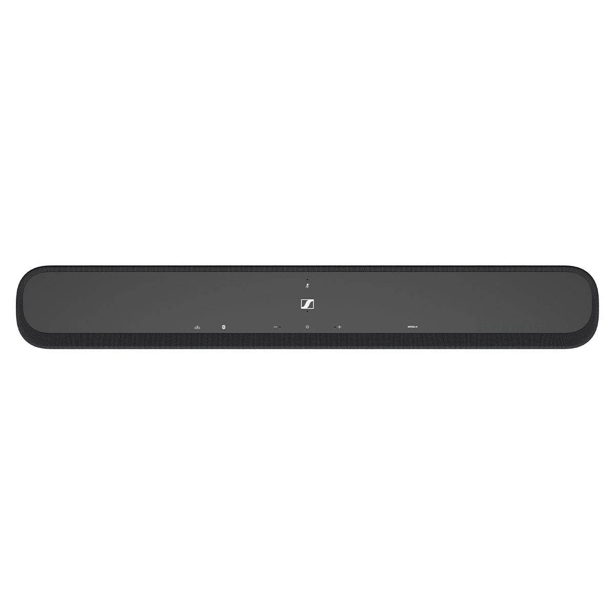 Top view of Sennheiser Ambeo Soundbar Mini on white background showing buttons