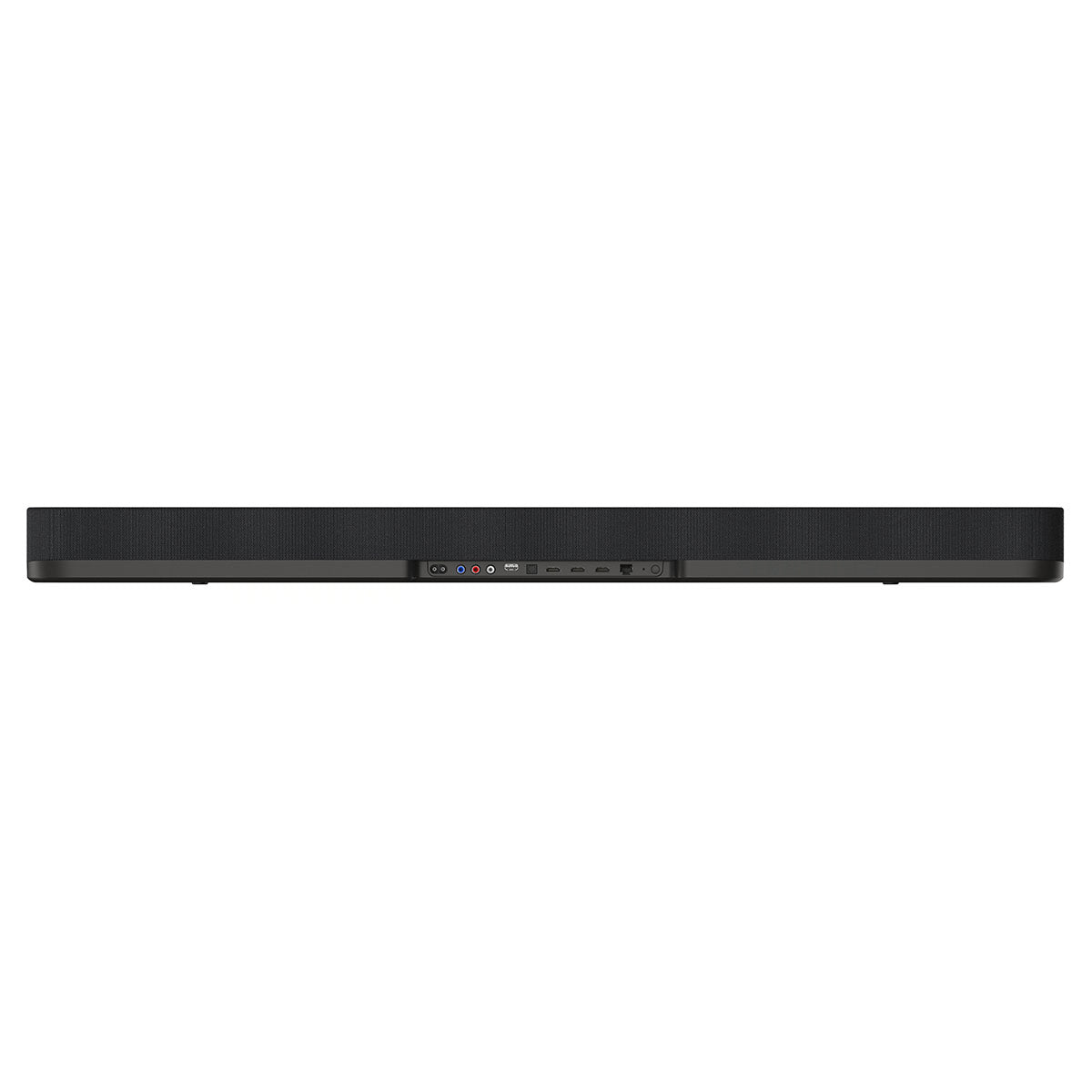 Sennheiser Ambeo Soundbar Plus on white background showing rear inputs