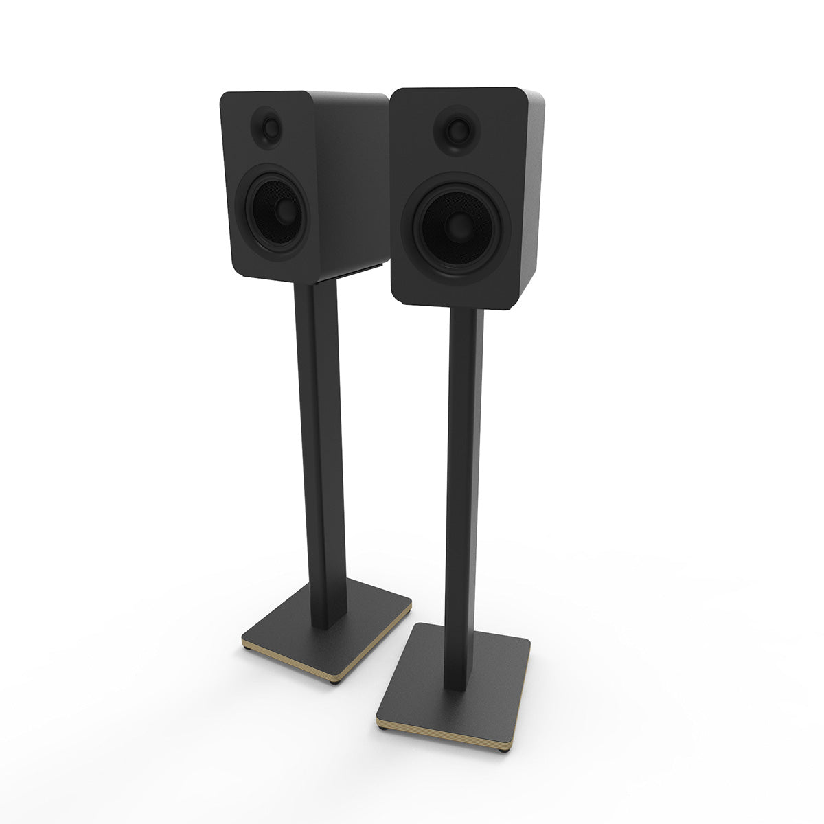 Kanto ST28P 28" Universal Bookshelf Speaker Floor Stand with Plywood Base Pair with speakers example