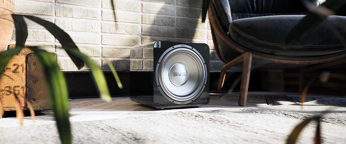 Angled view of the SVS SB-1000 Pro subwoofer in a living room.