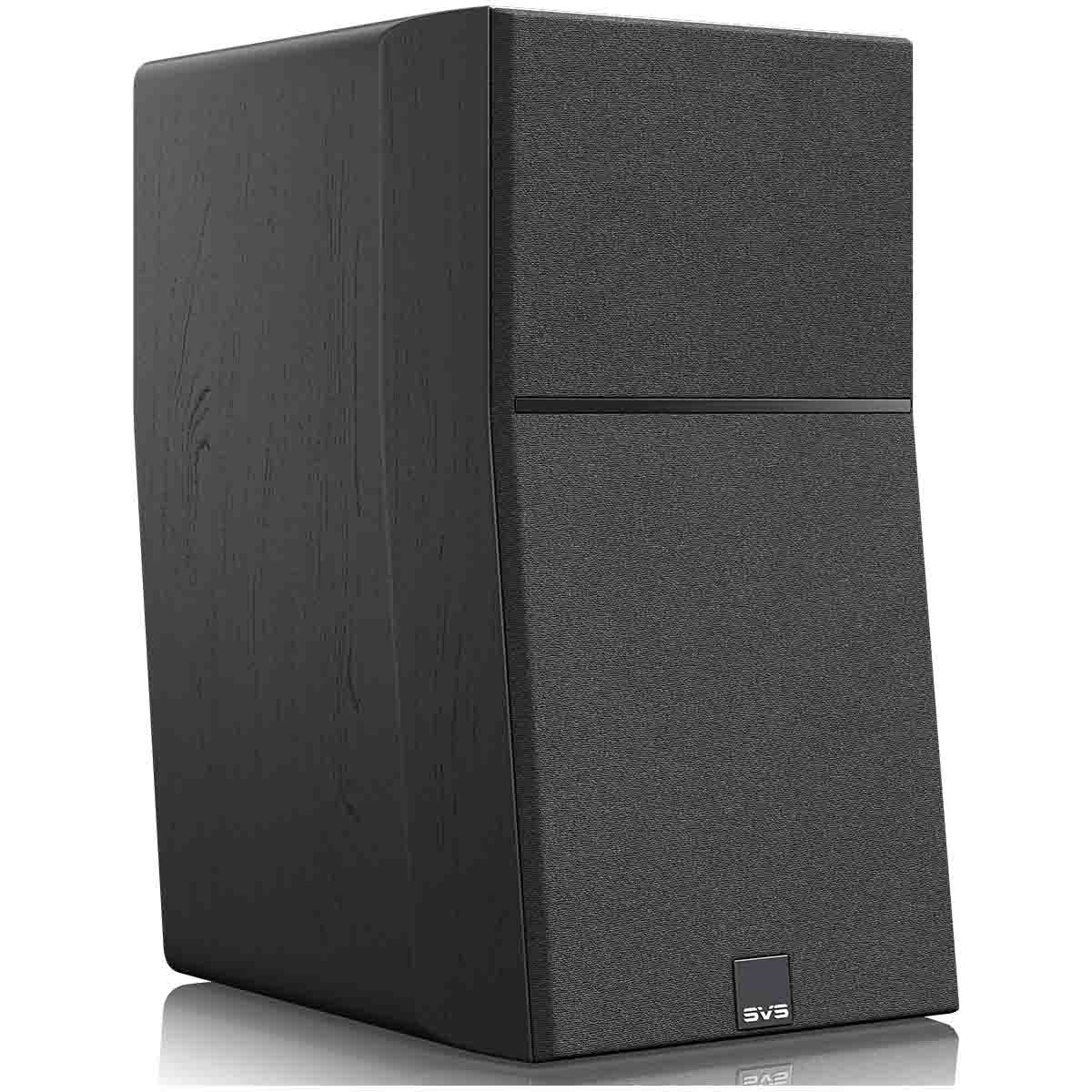 SVS Ultra Evolution Bookshelf Speaker - single black oak with grille - angled front view