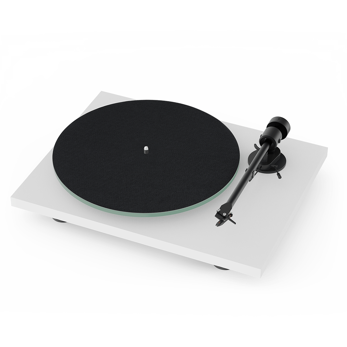 Pro-Ject T1 Phono BT Turntable, Satin White, front angle with felt mat