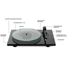 Pro-Ject T2 W Wi-Fi Streaming Hi-Fi Turntable - piano black - front view with components lables