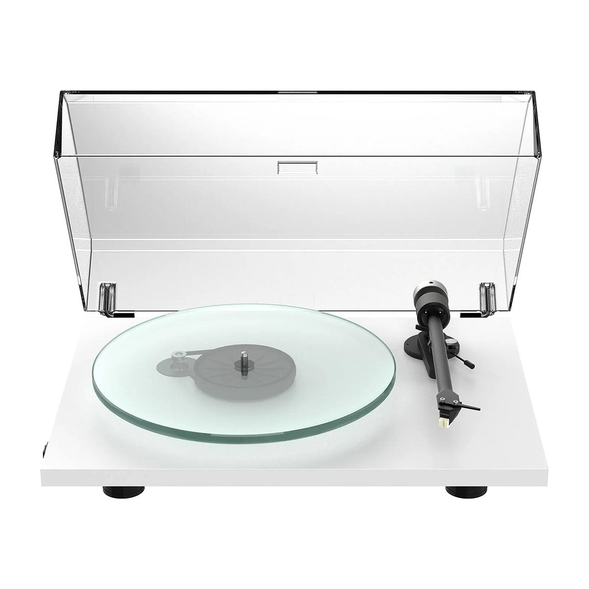 Pro-Ject T2 W Wi-Fi Streaming Hi-Fi Turntable - satin white - front view with dustcover