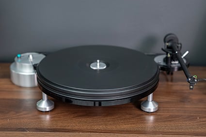 Michell Tecnodec Turntable on a console cabinet