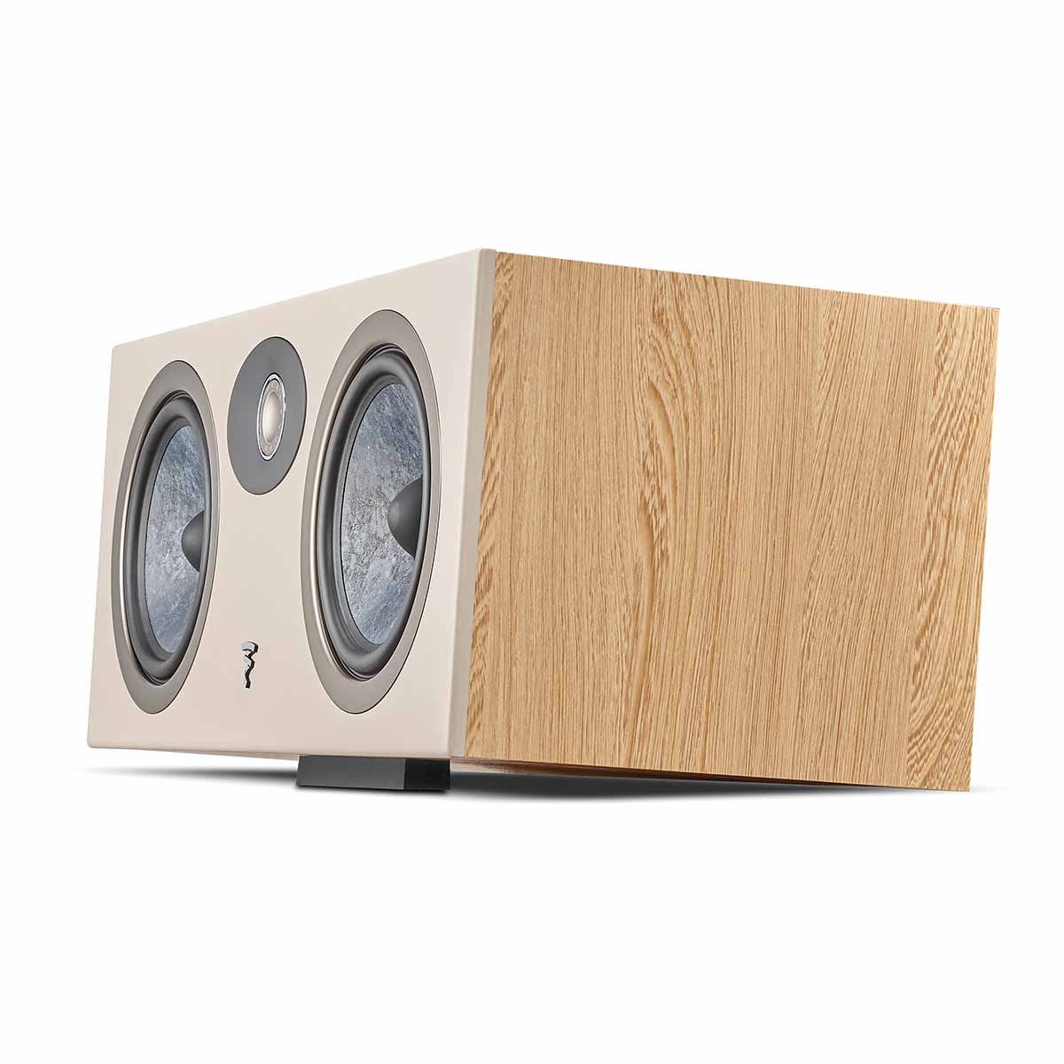 Focal Theva Center Channel Speaker - Light Wood - Each - angled side view with spacer and no grille