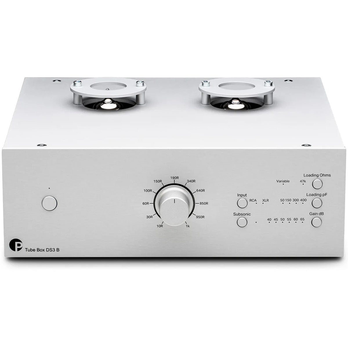 Pro-Ject Tube Box DS3 B - front view in silver 