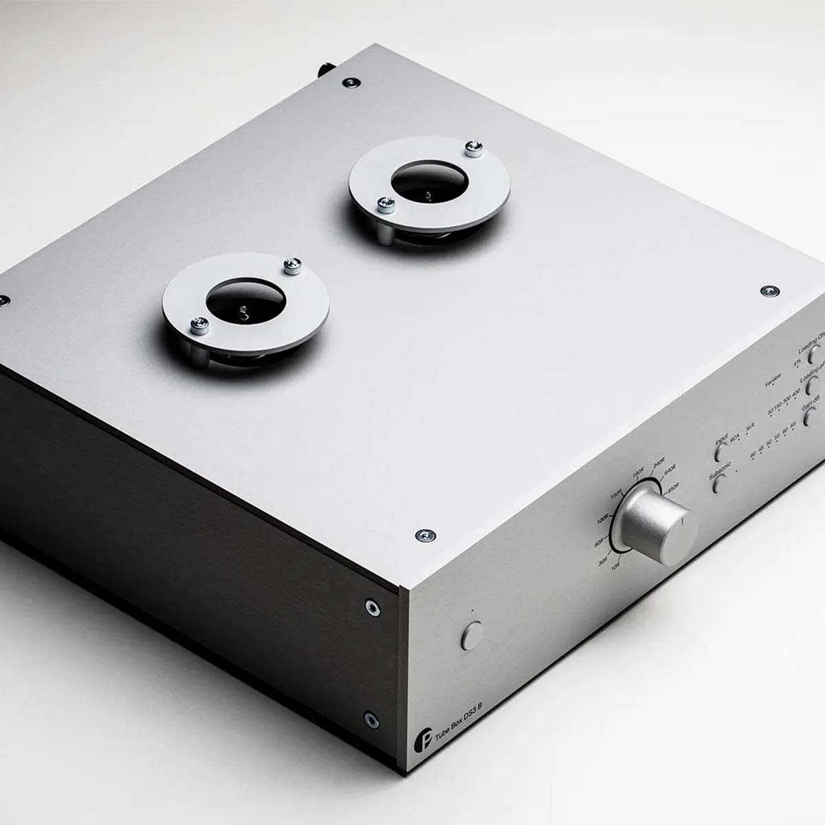 Pro-Ject Tube Box DS3 B - top right view in silver 