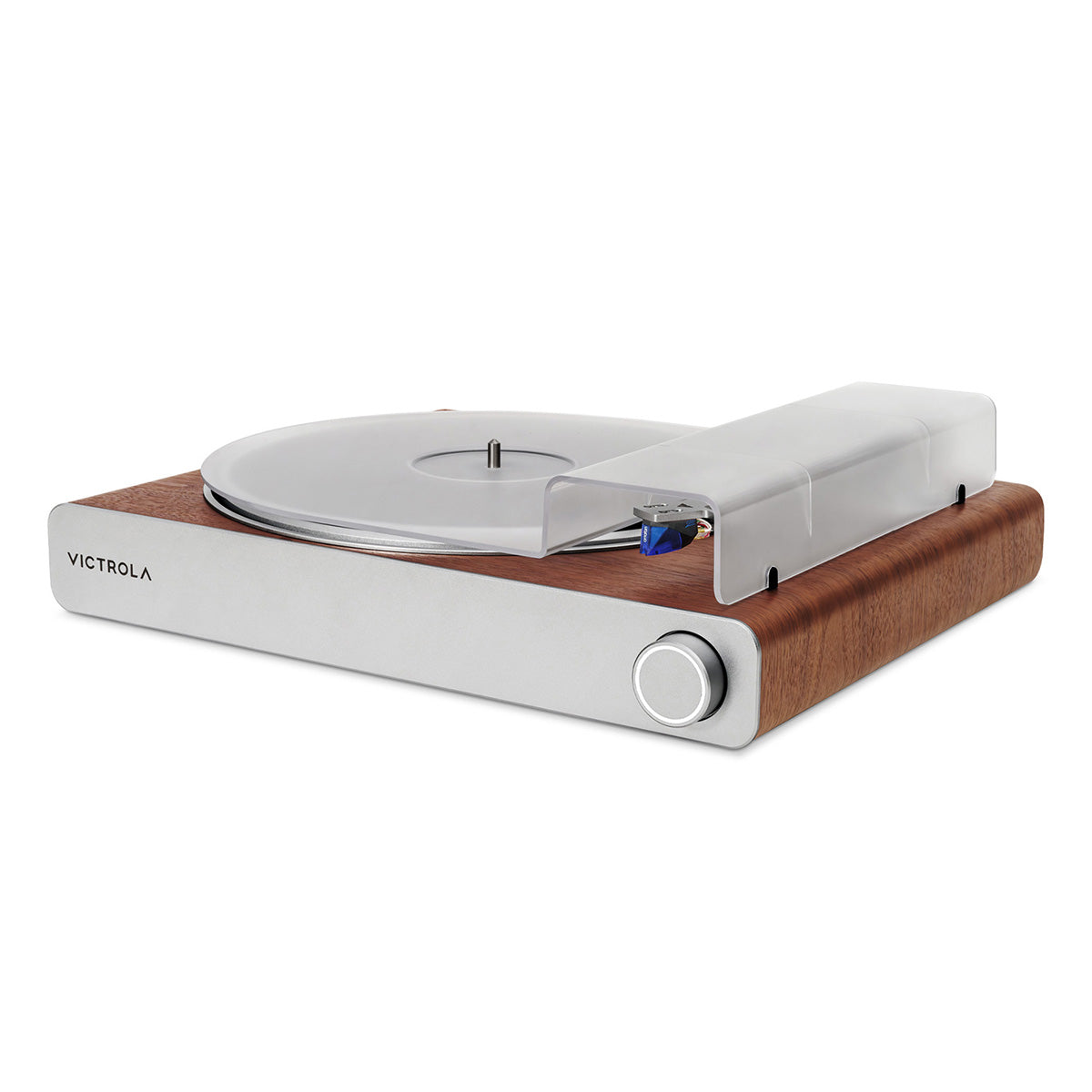 Victrola Stream Sapphire Wi-Fi Streaming Turntable - angled front right view with dust cover