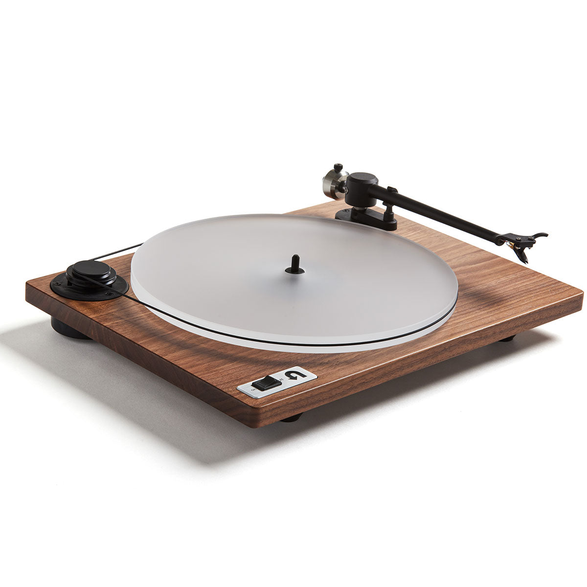 U-Turn Orbit 2 Plus Turntable - angle showing tonearm - walnut