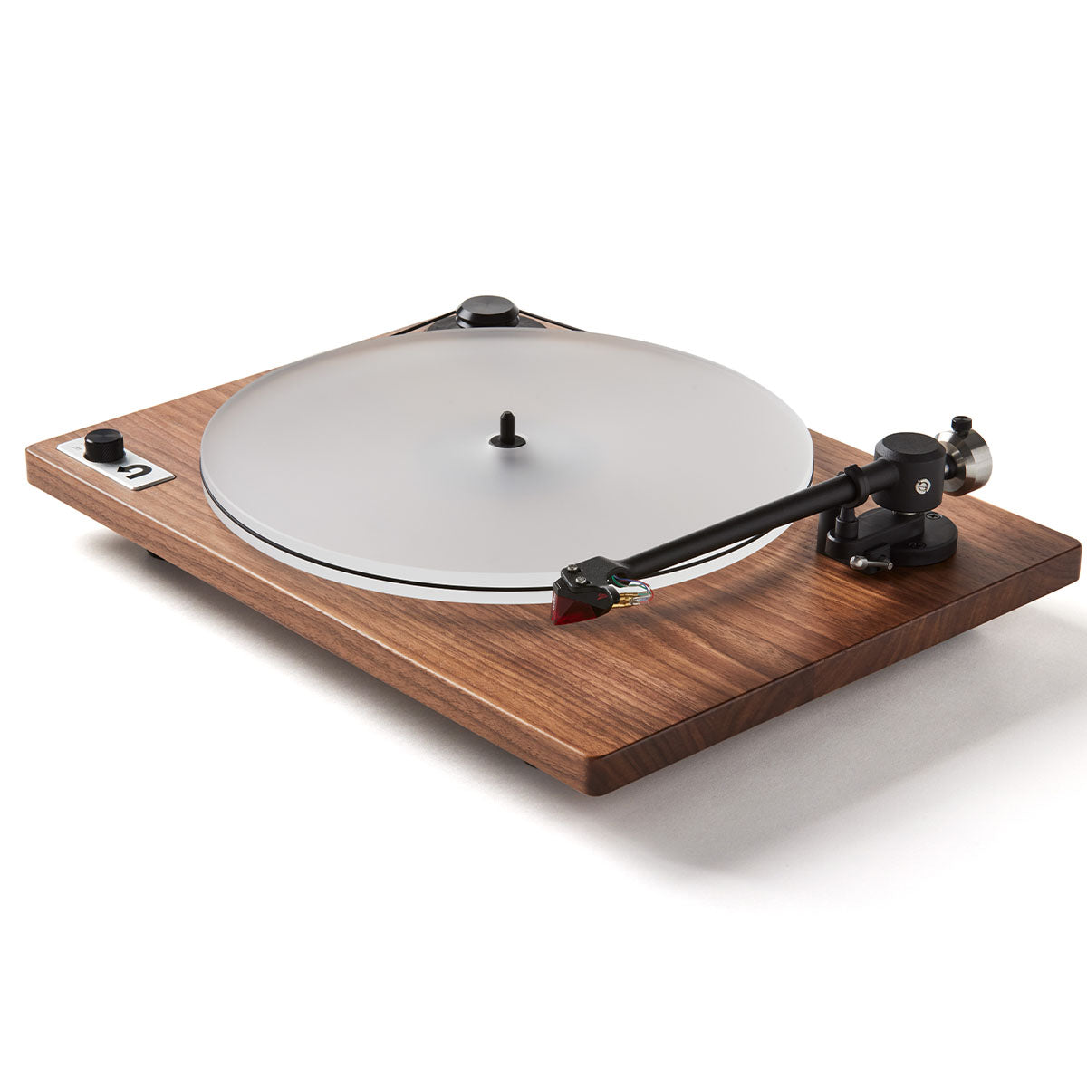 U-Turn Audio Orbit 2 Special Turntable - photo focused on tonearm with Ortofon 2M red cartridge - walnut