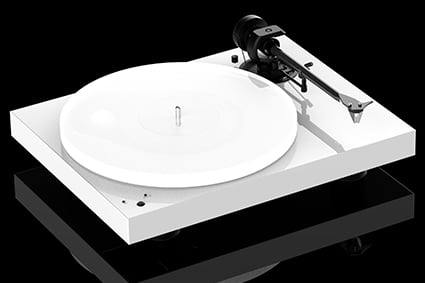 Pro-Ject X1B True Balanced Turntable in white on a black background