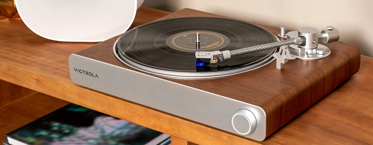 Victrola Sapphire Turntable on a shelf